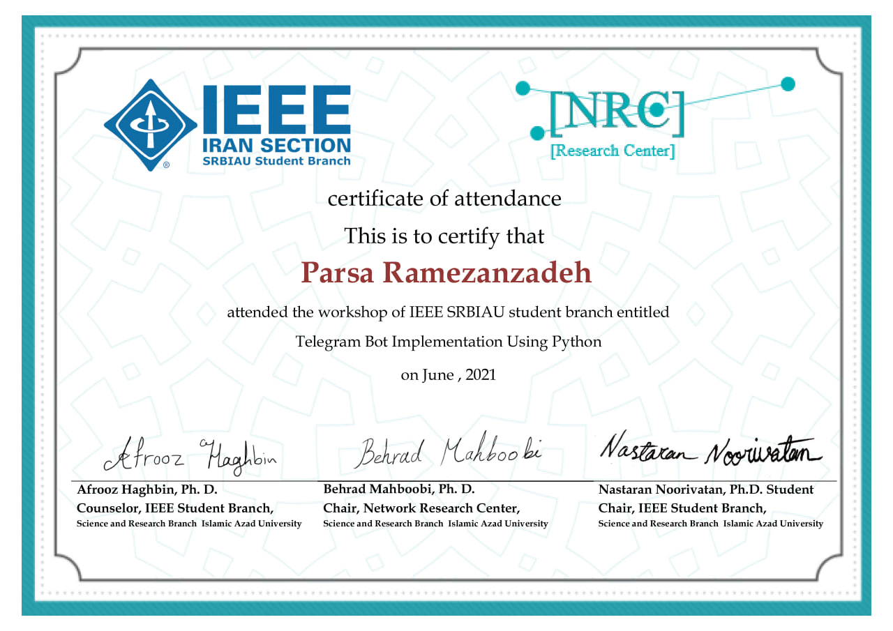IEEE Certificate- Parsa Ramezanzadeh